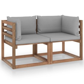 2-seater pallet garden sofa with gray cushions by vidaXL, Garden sets - Ref: Foro24-3067273, Price: 124,71 €, Discount: %