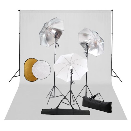 Photo studio kit with lamps, umbrellas, background and reflector by vidaXL, Flashes and studio lighting - Ref: Foro24-3067093...