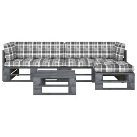 4-piece pallet furniture set with pine wood cushions in gray impregnated wood. by vidaXL, Garden sets - Ref: Foro24-3066782, ...