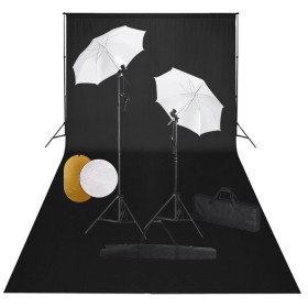 Photography studio kit with lamps, umbrellas, backdrop, and reflector. by vidaXL, Flashes and studio lighting - Ref: Foro24-3...