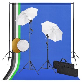 Fotostudio-Set mit Lampen, Schirmen, Hintergrund und Reflektor von vidaXL, Blitze und Studiobeleuchtung - Ref: Foro24-3067097...