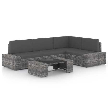 Juego muebles de jardín 5 pzas y cojines ratán sintético gris de vidaXL, Conjuntos de jardín - Ref: Foro24-3067171, Precio: 4...