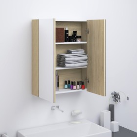 Armario de espejo de baño MDF blanco y roble 60x15x75 cm de vidaXL, Tocadores de baño - Ref: Foro24-331530, Precio: 121,51 €,...