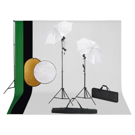 Fotostudio-Set mit Lampen, Regenschirmen, Hintergrund und Reflektor von vidaXL, Blitze und Studiobeleuchtung - Ref: Foro24-30...