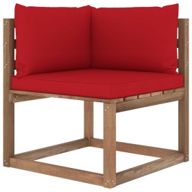 Garten-Ecksofa aus Paletten mit roten Kissen von vidaXL, Outdoor-Sofas - Ref: Foro24-3067242, Preis: 74,99 €, Rabatt: %