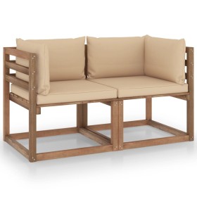 2-Sitzer-Gartensofa aus Paletten mit beigen Kissen von vidaXL, Gartensets - Ref: Foro24-3067275, Preis: 155,41 €, Rabatt: %