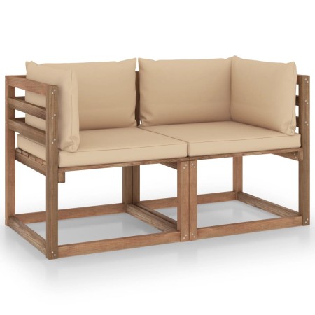 2-seater pallet garden sofa with beige cushions by vidaXL, Garden sets - Ref: Foro24-3067275, Price: 155,41 €, Discount: %