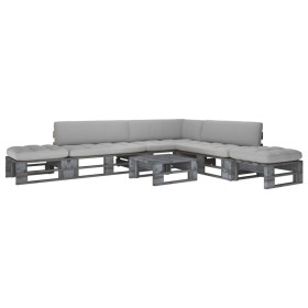 6-piece pallet furniture and gray impregnated pine wood cushions by vidaXL, Garden sets - Ref: Foro24-3066843, Price: 494,99 ...