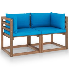 2-seater garden sofa made of pallets with light blue cushions by vidaXL, Garden sets - Ref: Foro24-3067276, Price: 143,18 €, ...