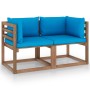 2-seater garden sofa made of pallets with light blue cushions by vidaXL, Garden sets - Ref: Foro24-3067276, Price: 135,86 €, ...