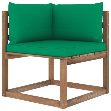 Eck-Gartensofa aus Paletten mit grünen Kissen von vidaXL, Outdoor-Sofas - Ref: Foro24-3067241, Preis: 72,99 €, Rabatt: %