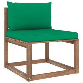 Central garden sofa made of pallets with green cushions by vidaXL, Outdoor sofas - Ref: Foro24-3067253, Price: 63,99 €, Disco...