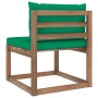 Central garden sofa made of pallets with green cushions by vidaXL, Outdoor sofas - Ref: Foro24-3067253, Price: 63,99 €, Disco...