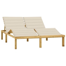 Double lounger and cream-impregnated pine wood cushions by vidaXL, Loungers - Ref: Foro24-3065896, Price: 224,65 €, Discount: %