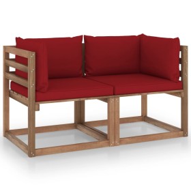 2-seater garden sofa made of pallets with burgundy cushions by vidaXL, Garden sets - Ref: Foro24-3067281, Price: 124,81 €, Di...