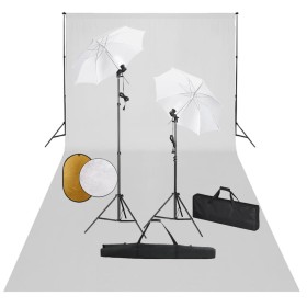 Photo studio kit, lamps, umbrellas, background and reflector by vidaXL, Flashes and studio lighting - Ref: Foro24-3067078, Pr...