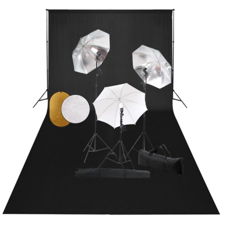 Fotostudio-Set mit Lampen, Schirmen, Hintergrund und Reflektor von vidaXL, Blitze und Studiobeleuchtung - Ref: Foro24-3067095...