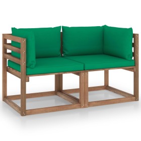 2-Sitzer-Gartensofa aus Paletten mit grünen Kissen von vidaXL, Gartensets - Ref: Foro24-3067277, Preis: 124,99 €, Rabatt: %