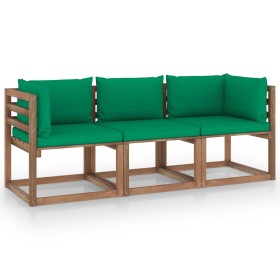 3-Sitzer-Gartensofa aus Paletten mit grünen Kissen von vidaXL, Gartensets - Ref: Foro24-3067289, Preis: 170,99 €, Rabatt: %