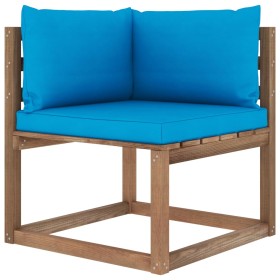 Eck-Gartensofa aus Paletten mit hellblauen Kissen von vidaXL, Outdoor-Sofas - Ref: Foro24-3067240, Preis: 79,99 €, Rabatt: %