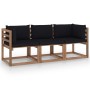 3-seater pallet garden sofa with black cushions by vidaXL, Garden sets - Ref: Foro24-3067291, Price: 189,82 €, Discount: %