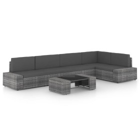 Garden furniture set 6 pieces and gray synthetic rattan cushions by vidaXL, Garden sets - Ref: Foro24-3067173, Price: 572,05 ...