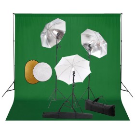 Fotostudio-Set mit Lampen, Schirmen, Hintergrund und Reflektor von vidaXL, Blitze und Studiobeleuchtung - Ref: Foro24-3067088...