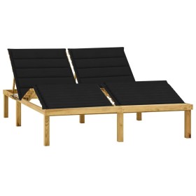 Tumbona doble y cojines negros madera pino impregnada de vidaXL, Tumbonas - Ref: Foro24-3065901, Precio: 217,99 €, Descuento: %