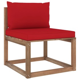 Central garden sofa made of pallets with red cushions by vidaXL, Outdoor sofas - Ref: Foro24-3067254, Price: 75,99 €, Discoun...