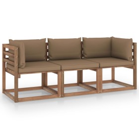 3-seater pallet garden sofa with taupe cushions by vidaXL, Garden sets - Ref: Foro24-3067292, Price: 202,99 €, Discount: %