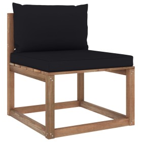 Central garden sofa made of pallets with black cushions by vidaXL, Outdoor sofas - Ref: Foro24-3067255, Price: 77,99 €, Disco...