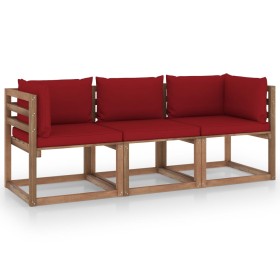 3-Sitzer-Gartensofa aus Paletten mit roten Kissen von vidaXL, Gartensets - Ref: Foro24-3067293, Preis: 170,78 €, Rabatt: %