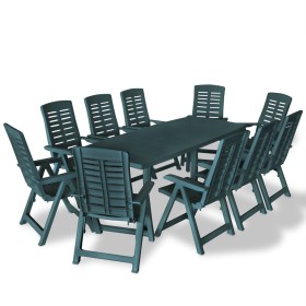 Juego de comedor de jardín 11 piezas plástico verde de vidaXL, Conjuntos de jardín - Ref: Foro24-275082, Precio: 980,43 €, De...