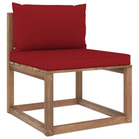 Central garden sofa made of pallets with red cushions by vidaXL, Outdoor sofas - Ref: Foro24-3067257, Price: 65,99 €, Discoun...