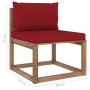 Central garden sofa made of pallets with red cushions by vidaXL, Outdoor sofas - Ref: Foro24-3067257, Price: 65,99 €, Discoun...