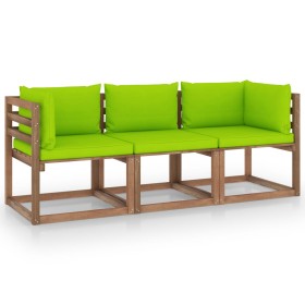 3-Sitzer-Paletten-Gartensofa mit lindgrünen Kissen von vidaXL, Gartensets - Ref: Foro24-3067295, Preis: 170,78 €, Rabatt: %