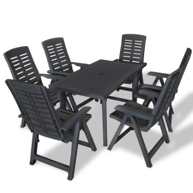 Set de comedor de jardín 7 piezas plástico gris antracita de vidaXL, Conjuntos de jardín - Ref: Foro24-275085, Precio: 536,42...