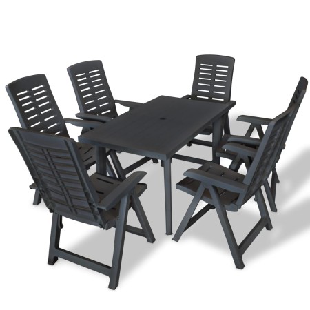 Set de comedor de jardín 7 piezas plástico gris antracita de vidaXL, Conjuntos de jardín - Ref: Foro24-275085, Precio: 548,05...