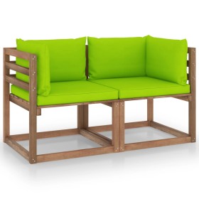 2-seater garden sofa made of pallets with lime green cushions by vidaXL, Garden sets - Ref: Foro24-3067283, Price: 124,99 €, ...