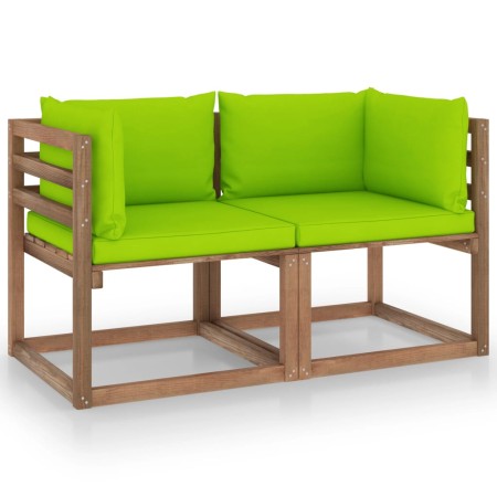 2-Sitzer-Paletten-Gartensofa mit lindgrünen Kissen von vidaXL, Gartensets - Ref: Foro24-3067283, Preis: 131,55 €, Rabatt: %