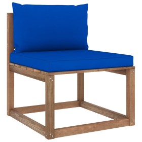 Central garden sofa made of pallets with blue cushions by vidaXL, Outdoor sofas - Ref: Foro24-3067258, Price: 65,99 €, Discou...