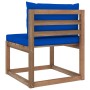 Central garden sofa made of pallets with blue cushions by vidaXL, Outdoor sofas - Ref: Foro24-3067258, Price: 65,33 €, Discou...