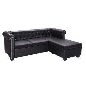 Sofá Chesterfield con forma L cuero sintético negro de vidaXL, Sofás - Ref: Foro24-275224, Precio: 589,12 €, Descuento: %