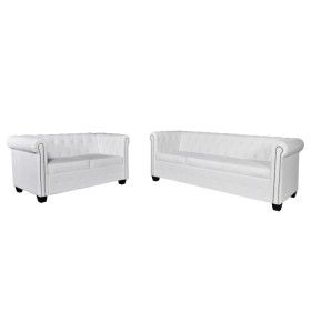 White synthetic leather Chesterfield sofas in 2 and 3-seater sizes. by vidaXL, Sofas - Ref: Foro24-272250, Price: 875,82 €, D...