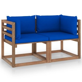 2-Sitzer-Gartensofa aus Paletten mit blauen Kissen von vidaXL, Gartensets - Ref: Foro24-3067282, Preis: 124,81 €, Rabatt: %