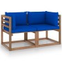 2-seater pallet garden sofa with blue cushions by vidaXL, Garden sets - Ref: Foro24-3067282, Price: 131,55 €, Discount: %