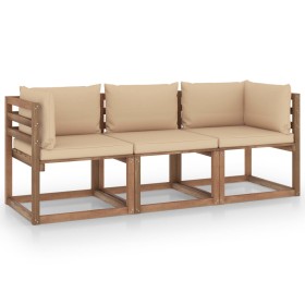 3-Sitzer-Gartensofa aus Paletten mit beigen Kissen von vidaXL, Gartensets - Ref: Foro24-3067287, Preis: 209,99 €, Rabatt: %