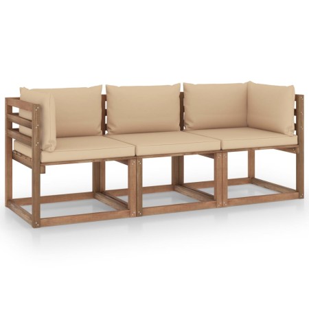 3-seater pallet garden sofa with beige cushions by vidaXL, Garden sets - Ref: Foro24-3067287, Price: 209,99 €, Discount: %