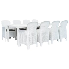 Comedor de jardín 9 piezas plástico con aspecto de ratán blanco de vidaXL, Conjuntos de jardín - Ref: Foro24-276134, Precio: ...