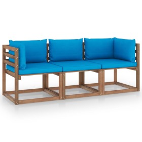 3-Sitzer-Paletten-Gartensofa mit hellblauen Kissen von vidaXL, Gartensets - Ref: Foro24-3067288, Preis: 189,99 €, Rabatt: %